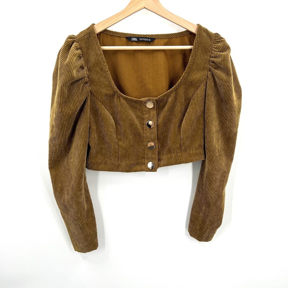 Zara puff sleeve corduroy corset top cottagecore fairycore cropped blogger M